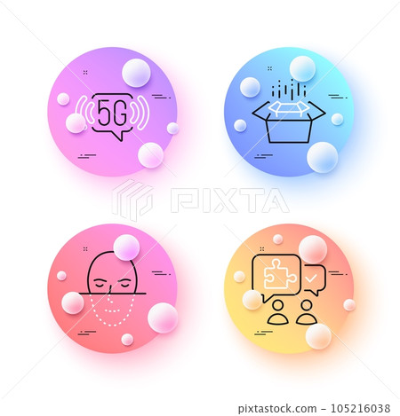 5g wifi, Face recognition and Packing boxes minimal line icons. 3d spheres or balls buttons. Puzzle icons. For web, application, printing. Wireless internet, Faces biometrics, Delivery box. Vector 5g wifi, Face recognition and Packing boxes minimal line icons. 3d spheres or balls buttons. Puzzle icons. For web, application, printing. Wireless internet, Faces biometrics, Delivery box. Vector 105216038