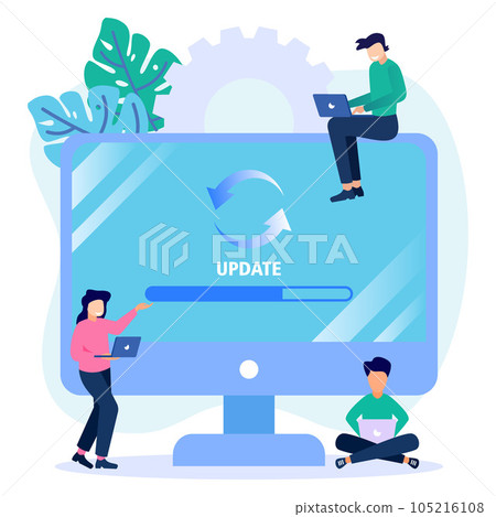 Illustration vector graphic cartoon character of system update 105216108