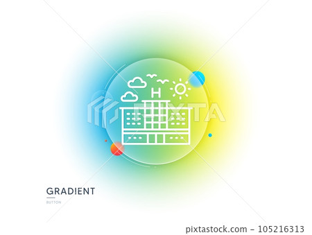 Hotel line icon. Gradient blur button with glassmorphism. Travel sign. Holidays building symbol. Transparent glass design. Hotel line icon. Vector Hotel line icon. Gradient blur button with glassmorphism. Travel sign. Holidays building symbol. Transparent glass design. Hotel line icon. Vector 105216313
