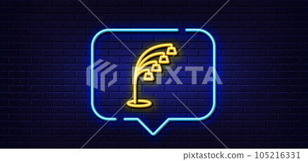 Neon light speech bubble. Floor lamp line icon. Stand light sign. Interior illuminate symbol. Neon light background. Floor lamp glow line. Brick wall banner. Vector 105216331