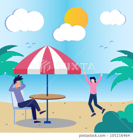 Illustration vector graphic cartoon character of vacation on the beach 105216464