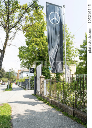 Mercedes Benz logo on a flag Mercedes Benz logo on a flag 105216545