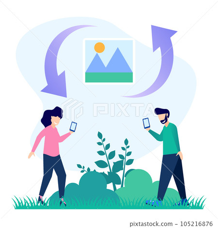 Illustration vector graphic cartoon character of sharing file Illustration vector graphic cartoon character of sharing file 105216876