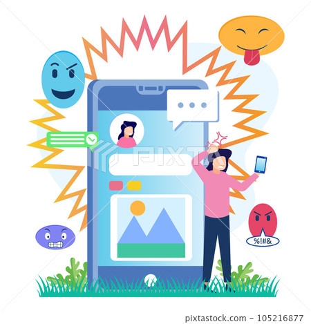 Illustration vector graphic cartoon character of bullying and hate speech on social media Illustration vector graphic cartoon character of bullying and hate speech on social media 105216877
