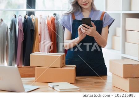 Small and medium business freelance worker working at home office. Startup and Online SME business concept 105216993