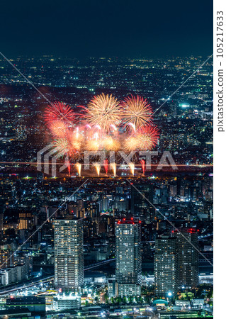 Tokyo night view and Adachi fireworks Tokyo night view and Adachi fireworks 105217633