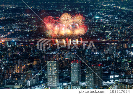 Tokyo night view and Adachi fireworks Tokyo night view and Adachi fireworks 105217634
