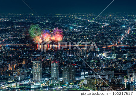 Tokyo night view and Adachi fireworks 105217637