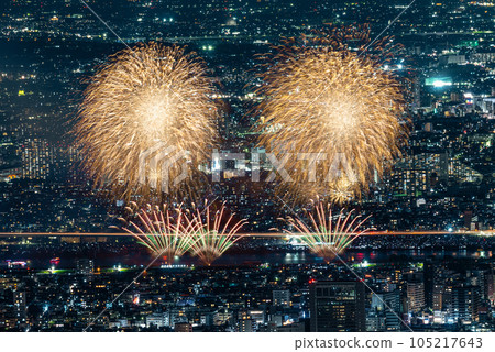 Tokyo night view and Adachi fireworks Tokyo night view and Adachi fireworks 105217643