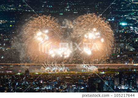 Tokyo night view and Adachi fireworks Tokyo night view and Adachi fireworks 105217644
