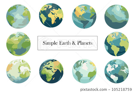 Simple illustration set of the earth and planets Simple illustration set of the earth and planets 105218759