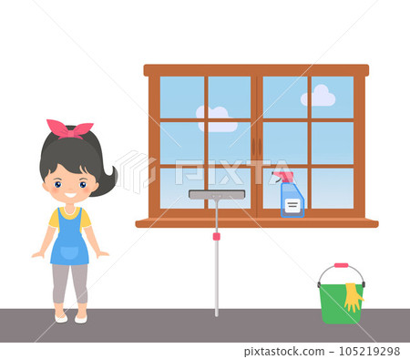 Character chibi girl with window cleaning tools 105219298