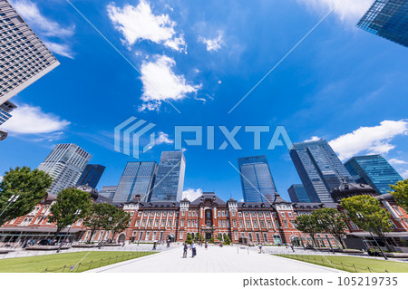 Beautiful blue sky and city buildings Beautiful blue sky and city buildings 105219735