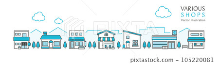 Vector illustration of a cityscape lined with simple shops 105220081