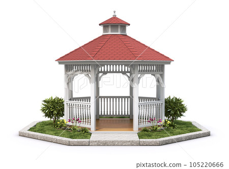 White wooden gazebo with the plant on white background - 3D illustration White wooden gazebo with the plant on white background - 3D illustration 105220666