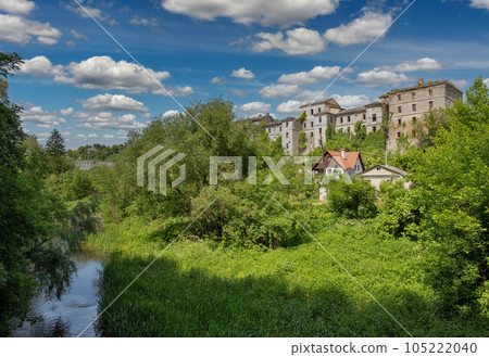Old abandoned fortress barracks and Smotrych river. Kamianets-Podilskyi, Ukraine. 105222040