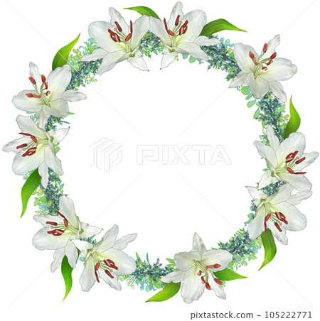 Lily wreath circular frame Lily wreath circular frame 105222771