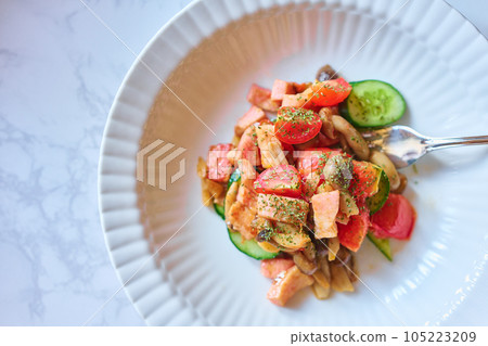 Italian-style saute with summer vegetables 105223209