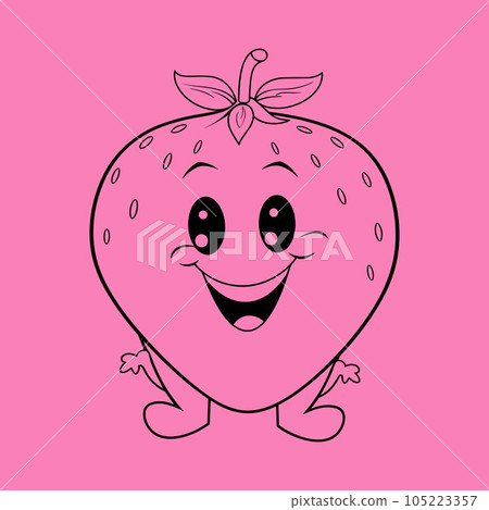 Happy black line strawberry on yellow background 105223357