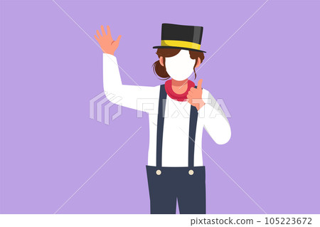 Graphic flat design drawing female mime artist say hi with thumbs up gesture, white face make up puts on silent motion comedy show at circus show. Creative industry. Cartoon style vector illustration Graphic flat design drawing female mime artist say hi with thumbs up gesture, white face make up puts on silent motion comedy show at circus show. Creative industry. Cartoon style vector illustration 105223672