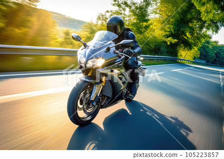 Motorcycle Racing down the Highway. Generative AI 105223857