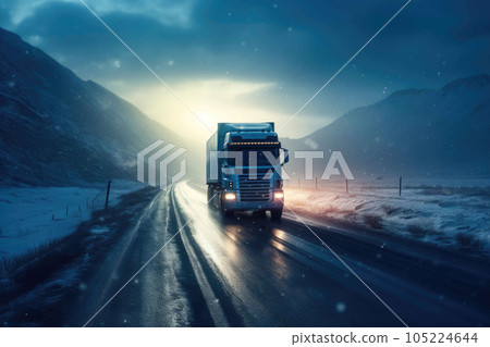 Northern Lights Guiding the Ice Road Trucker. Generative AI 105224644