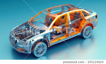 City car structure overview during driving. Generative AI 105224820