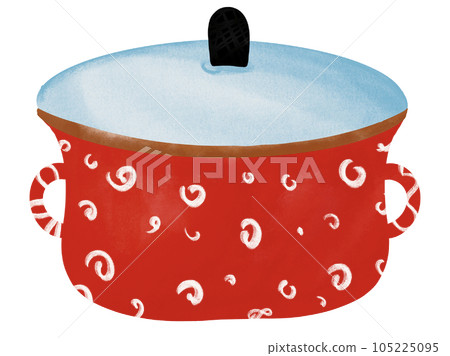 watercolor drawing of red pot with lid watercolor drawing of red pot with lid 105225095