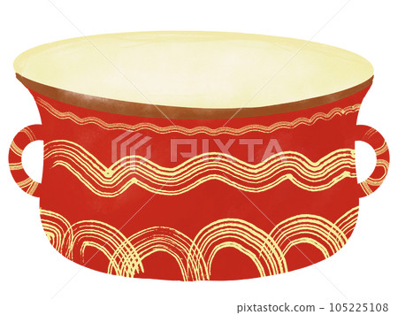 watercolor drawing of red pot with lid 105225108