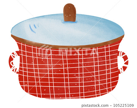 watercolor drawing of red pot with lid 105225109