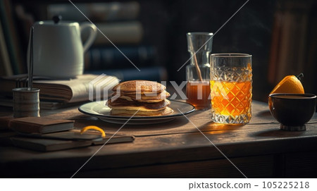 Orange juice with cupcakes 105225218