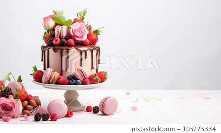 Pink cake with berries 105225334