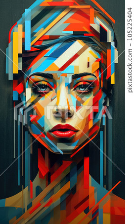 Smooth Flowing Lines in Symmetrical Fashion Portraits. Generative AI 105225404