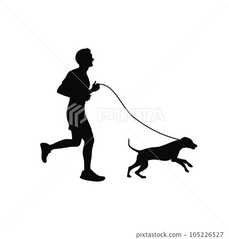 Jogging with pet. Man runs together with his dog 105226527