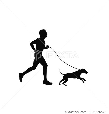 Jogging with pet. Man runs together with his dog 105226528