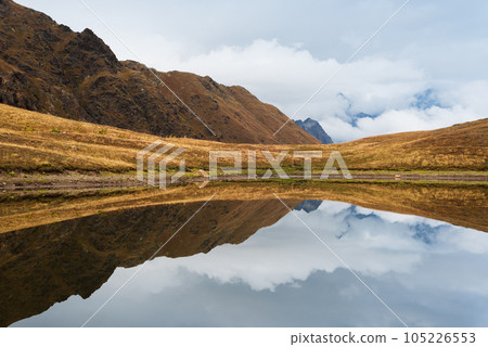 Morning landscape with a mountain lake in Georgia 105226553