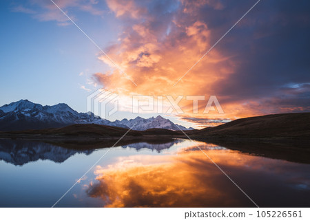 Beautiful sunrise in mountains near Koruldi lake, Georgia 105226561