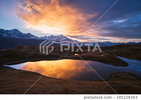 Beautiful sunrise in mountains near Koruldi lake, Georgia 105226563