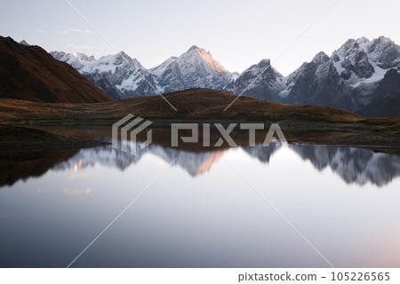 Morning landscape with a mountain lake Koruldi, Georgia Morning landscape with a mountain lake Koruldi, Georgia 105226565