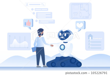 Artificial Intelligence (AI) technology concept. Real estate, Artificial Intelligence (AI) technology has revolution the way property are bought and sold. Flat vector design illustration. Artificial Intelligence (AI) technology concept. Real estate, Artificial Intelligence (AI) technology has revolution the way property are bought and sold. Flat vector design illustration. 105226791