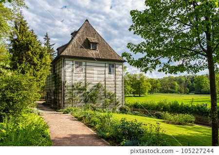 The garden house with garden of Johann Wolfgang von Goethe in Weimar, Thuringia, Germany. Unesco World Heritage Site, The garden house with garden of Johann Wolfgang von Goethe in Weimar, Thuringia, Germany. Unesco World Heritage Site, 105227244