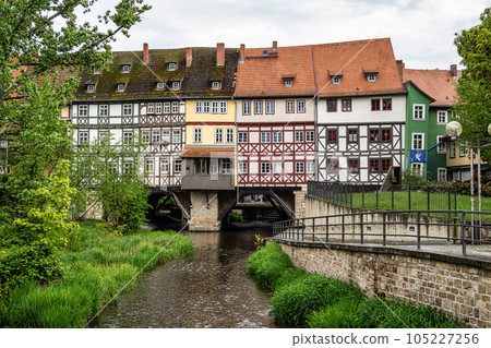 Merchants Bridge, Kraemerbruecke in Erfurt, Germany. It is built over entirely with houses 105227256