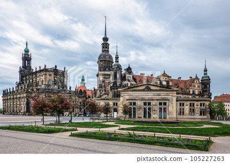 The Dresden Cathedral Hofkirche and the Dresden Castle Residenzschloss in Dresden, Saxony, Germany. The Dresden Cathedral Hofkirche and the Dresden Castle Residenzschloss in Dresden, Saxony, Germany. 105227263