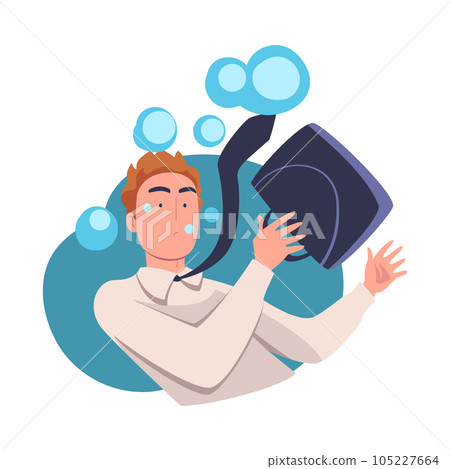 Man Entrepreneur Character Drowning in Water Vector Illustration 105227664