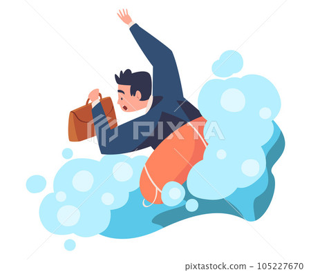Man Entrepreneur Character Drowning in Water Vector Illustration 105227670