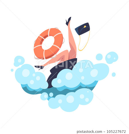 Woman Entrepreneur Character Drowning in Water Vector Illustration 105227672