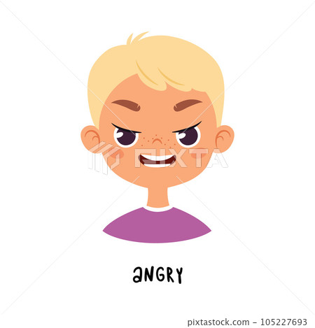 Cute Blonde Boy Show Angry Emotion and Face Expression Vector Illustration Cute Blonde Boy Show Angry Emotion and Face Expression Vector Illustration 105227693