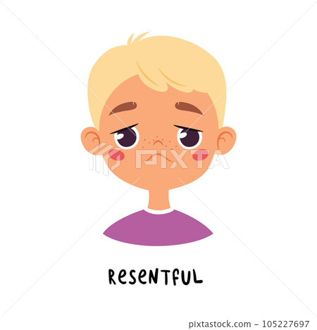 Cute Blonde Boy Show Resentful Emotion and Face Expression Vector Illustration 105227697