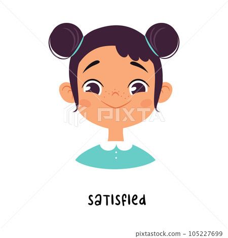 Cute Girl Show Satisfied Emotion and Face Expression Vector Illustration 105227699