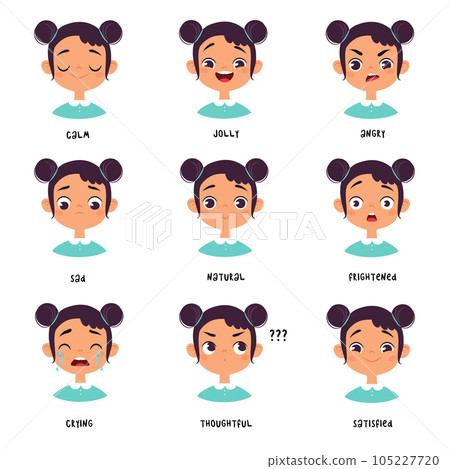 Cute Girl Emotions and Face Expressions Vector Set 105227720
